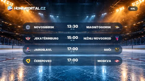 Novosibirsk – Magnitogorsk 13:30, Jekatěrinburg – Nižnij Novgorod 15:00, Jaroslavl – Soči 17:00, Čerepovec – Moskva 17:00 (KHL)